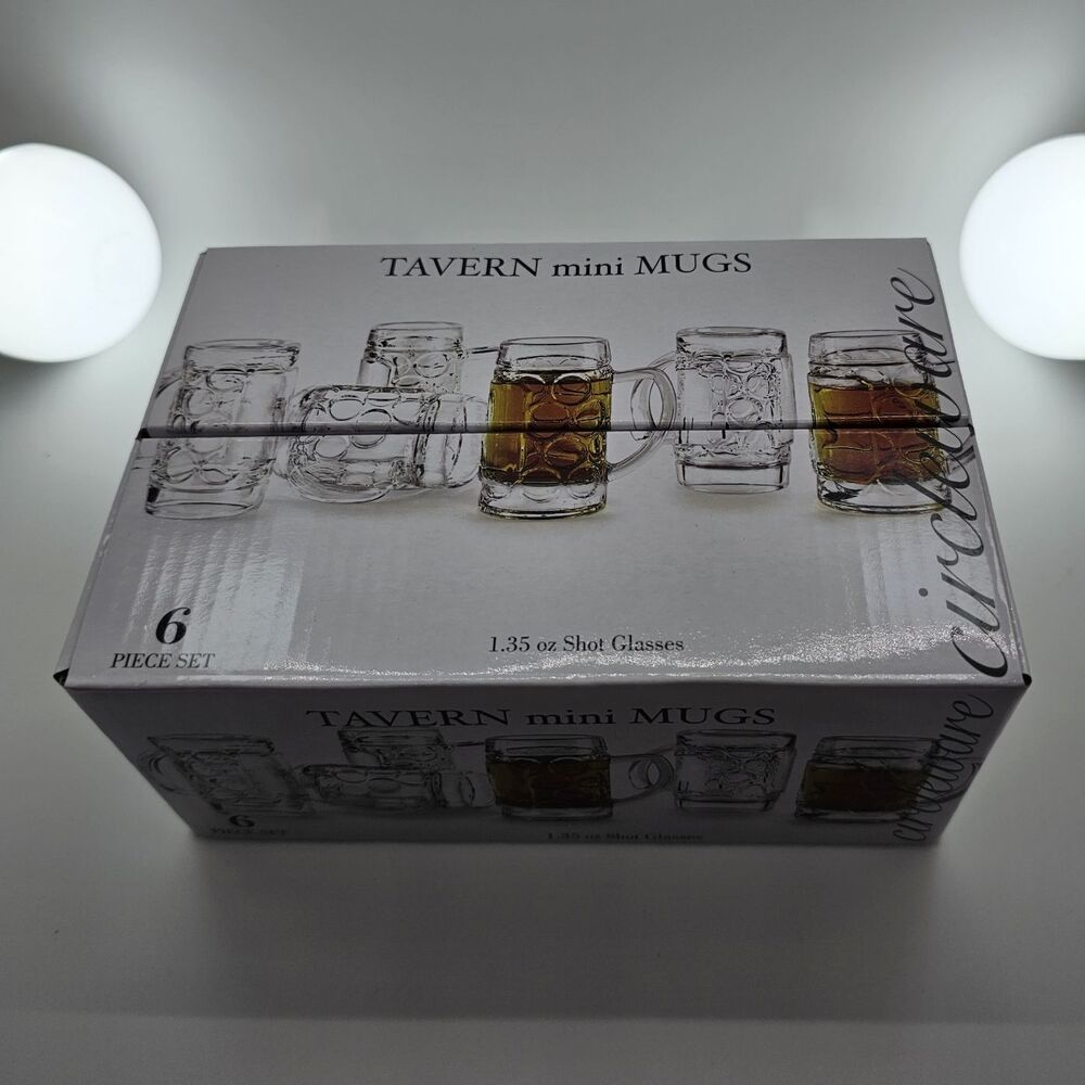 Circleware Tavern Mini Mugs Embossed Shot Glass Set 6 Clear Glass 1.35 oz